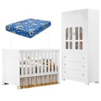 Berço Americano E Guarda Roupa Infantil Katatau Branco Acetinado Com Colchão Ortobom Reller Berço Americano E Guarda Roupa Infantil Katatau Branco Acetinado Com Colchão Ortobom Reller