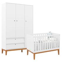 Berço Americano e Guarda Roupa Unique 3 Portas Branco Soft Eco Wood - Matic