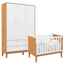 Berço Americano e Guarda Roupa Unique 3 Portas Freijó Branco Soft Eco Wood - Matic