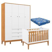 Berço Americano e Guarda Roupa Unique 4 Portas Branco Soft Freijó Eco Wood com Colchão Ortobom - Matic Berço Americano e Guarda Roupa Unique 4 Portas Branco Soft Freijó Eco Wood com Colchão Ortobom - Matic