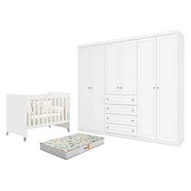 Berço Americano Evolution 4 em 1 Branco Acetinado e Guarda Roupa Casal Americano 6 Portas Branco HP e Colchão Gazin - Henn Berço Americano Evolution 4 em 1 Branco Acetinado e Guarda Roupa Casal Americano 6 Portas Branco HP e Colchão Gazin - Henn