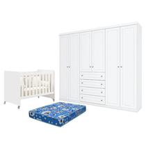 Berço Americano Evolution 4 em 1 Branco Acetinado e Guarda Roupa Casal Americano 6 Portas Branco HP e Colchão TendTudo - Henn Berço Americano Evolution 4 em 1 Branco Acetinado e Guarda Roupa Casal Americano 6 Portas Branco HP e Colchão TendTudo - Henn
