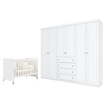 Berço Americano Evolution 4 em 1 Branco Acetinado e Guarda Roupa Casal Americano 6 Portas Branco HP - Henn