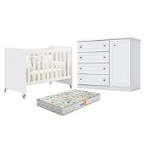 Berço Americano Evolution 4 em 1 Branco Acetinado Reller e Cômoda Americano Branco HP e Colchão Gazin - Henn Berço Americano Evolution 4 em 1 Branco Acetinado Reller e Cômoda Americano Branco HP e Colchão Gazin - Henn