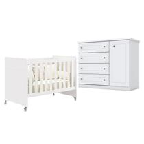 Berço Americano Evolution 4 em 1 Branco Acetinado Reller e Cômoda Americano Branco HP - Henn Berço Americano Evolution 4 em 1 Branco Acetinado Reller e Cômoda Americano Branco HP - Henn