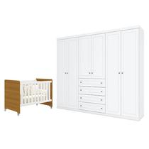 Berço Americano Evolution 4 em 1 Branco Acetinado Savana e Guarda Roupa Casal Americano 6 Portas Branco HP - Henn
