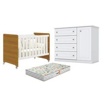 Berço Americano Evolution 4 em 1 Branco Acetinado Savana Reller e Cômoda Americano Branco HP e Colchão Gazin - Henn Berço Americano Evolution 4 em 1 Branco Acetinado Savana Reller e Cômoda Americano Branco HP e Colchão Gazin - Henn