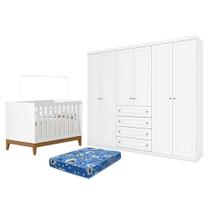 Berço Americano Flip Branco Acetinado Reller E Guarda Roupa Casal Americano 6 Portas Branco Hp E Colchão Tendtudo - Henn Berço Americano Flip Branco Acetinado Reller E Guarda Roupa Casal Americano 6 Portas Branco Hp E Colchão Tendtudo - Henn