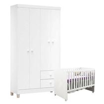 Berço Americano Gabi e Guarda Roupa Ternura Baby 4 Portas Branco Flex - Incorplac