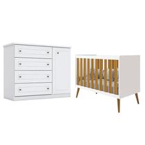 Berço Americano Isis Branco Acetinado Savana - Reller e Cômoda Infantil Americano Branco HP - Henn