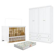 Berço Americano Katatau Branco Acetinado Savana - Reller e Guarda Roupa Infantil Americano 4 Portas Branco HP e Colchão Gazin Henn Berço Americano Katatau Branco Acetinado Savana - Reller e Guarda Roupa Infantil Americano 4 Portas Branco HP e Colchão Gazin Henn
