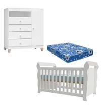 Berço Americano Lara Com Colchão E Cômoda Infantil Ternura Baby Branco Brilho - Incorplac Berço Americano Lara Com Colchão E Cômoda Infantil Ternura Baby Branco Brilho - Incorplac