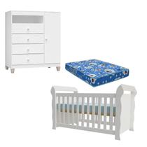 Berço Americano Lara com Colchão e Cômoda Infantil Ternura Baby Branco Brilho - Incorplac Berço Americano Lara com Colchão e Cômoda Infantil Ternura Baby Branco Brilho - Incorplac