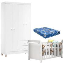 Berço Americano Lara com Colchão e Guarda Roupa Ternura Baby 4 Portas Branco Flex - Incorplac Berço Americano Lara com Colchão e Guarda Roupa Ternura Baby 4 Portas Branco Flex - Incorplac