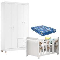 Berço Americano Lara Com Colchão E Guarda Roupa Ternura Baby 4 Portas Branco - Incorplac Berço Americano Lara Com Colchão E Guarda Roupa Ternura Baby 4 Portas Branco - Incorplac