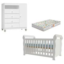 Berço Americano Lara Com Colchão Gazin E Cômoda Infantil Ternura Baby Branco Brilho - Incorplac Berço Americano Lara Com Colchão Gazin E Cômoda Infantil Ternura Baby Branco Brilho - Incorplac