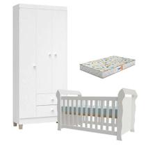 Berço Americano Lara Com Colchão Gazin E Guarda Roupa Ternura Baby 3 Portas Branco Brilho - Incorplac Berço Americano Lara Com Colchão Gazin E Guarda Roupa Ternura Baby 3 Portas Branco Brilho - Incorplac