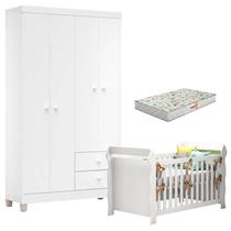 Berço Americano Lara com Colchão Gazin e Guarda Roupa Ternura Baby 4 Portas Branco Flex - Incorplac Berço Americano Lara com Colchão Gazin e Guarda Roupa Ternura Baby 4 Portas Branco Flex - Incorplac