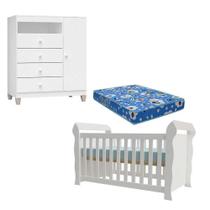 Berço Americano Lara Com Colchão Para Berço Americano E Cômoda Infantil Ternura Baby Branco Brilho - Incorplac Berço Americano Lara Com Colchão Para Berço Americano E Cômoda Infantil Ternura Baby Branco Brilho - Incorplac