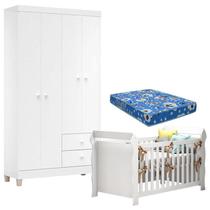 Berço Americano Lara com Colchão para Berço Americano e Guarda Roupa Ternura Baby 4 Portas Branco Flex - Incorplac