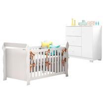 Berço Americano Lara com Cômoda Infantil Duda Branco Brilho Phoenix Baby