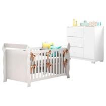 Berço Americano Lara Com Cômoda Infantil Duda Branco Brilho Phoenix Baby