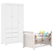 Berço Americano Lara com Guarda Roupa Duda 3 Portas Branco Brilho Phoenix Baby Berço Americano Lara com Guarda Roupa Duda 3 Portas Branco Brilho Phoenix Baby