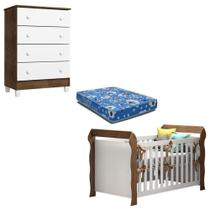Berço Americano Lara E Cômoda Gaveteiro Ariel Branco Acetinado Amadeirado Com Colchão - Carolina Berço Americano Lara E Cômoda Gaveteiro Ariel Branco Acetinado Amadeirado Com Colchão - Carolina