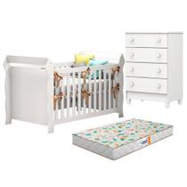 Berço Americano Lara E Cômoda Gaveteiro Mel Flat Branco Brilho Com Colchão Gazin Carolina