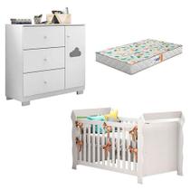 Berço Americano Lara E Cômoda Infantil Ane Branco Brilho Com Colchão Gazin - Phoenix Baby Berço Americano Lara E Cômoda Infantil Ane Branco Brilho Com Colchão Gazin - Phoenix Baby