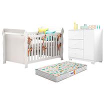 Berço Americano Lara e Cômoda Infantil Duda Branco Brilho com Colchão Gazin Phoenix Baby