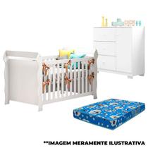 Berço Americano Lara e Cômoda Infantil Duda Branco Brilho com Colchão Phoenix Baby