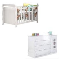 Berço Americano Lara E Cômoda Infantil Lívia Branco Brilho Phoenix - CAROLINA BABY Berço Americano Lara E Cômoda Infantil Lívia Branco Brilho Phoenix - CAROLINA BABY