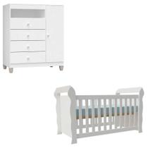 Berço Americano Lara E Cômoda Infantil Ternura Baby Branco Brilho - Incorplac Berço Americano Lara E Cômoda Infantil Ternura Baby Branco Brilho - Incorplac