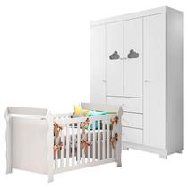 Berço Americano Lara e Guarda Roupa Infantil Ane Branco Brilho Phoenix Baby