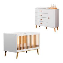 Berço Americano Ligia com Cômoda Infantil Duda Branco Acetinado Bétula Carolina Móveis