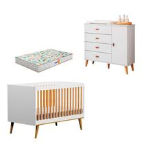 Berço Americano Ligia e Cômoda Infantil Duda Branco Acetinado Bétula com Colchão Gazin Carolina Móveis