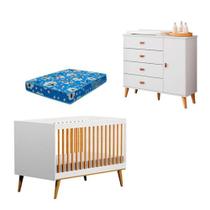 Berço Americano Ligia E Cômoda Infantil Duda Branco Acetinado Bétula Com Colchão Ortobom Carolina Móveis