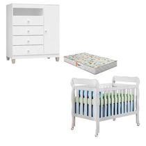 Berço Americano Lila com Colchão Gazin e Cômoda Infantil Ternura Baby Branco Brilho - Incorplac