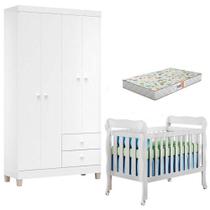 Berço Americano Lila Com Colchão Gazin E Guarda Roupa Ternura Baby 4 Portas Branco - Incorplac