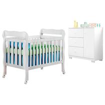 Berço Americano Lila com Cômoda Infantil Duda Branco Brilho Phoenix Baby