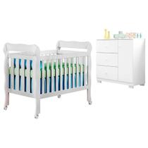 Berço Americano Lila Com Cômoda Infantil Duda Branco Brilho - Phoenix Baby