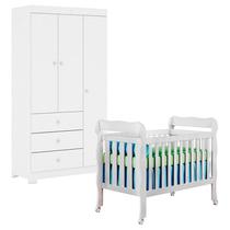 Berço Americano Lila com Guarda Roupa Duda 3 Portas Branco Brilho Phoenix Baby