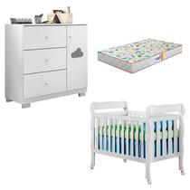 Berço Americano Lila e Cômoda Infantil Ane Branco Brilho com Colchão Gazin Phoenix Baby Berço Americano Lila e Cômoda Infantil Ane Branco Brilho com Colchão Gazin Phoenix Baby