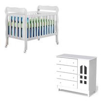 Berço Americano Lila e Cômoda Infantil Selena Branco Brilho - Carolina Berço Americano Lila e Cômoda Infantil Selena Branco Brilho - Carolina