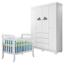 Berço Americano Lila e Guarda Roupa Ane Branco Brilho Phoenix Baby