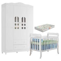 Berço Americano Lila e Guarda Roupa Infantil New Selena 4 Portas Branco Brilho com Colchão Gazin Carolina Móveis Berço Americano Lila e Guarda Roupa Infantil New Selena 4 Portas Branco Brilho com Colchão Gazin Carolina Móveis