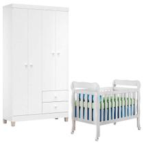 Berço Americano Lila E Guarda Roupa Ternura Baby 4 Portas Branco Brilho - Incorplac