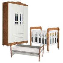 Berço Americano Lila Guarda Roupa Ariel 4 Portas e Cama Babá Julia Branco Acetinado Amadeirado - Carolina