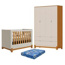 Berço Americano Lótus Liso Areia Savana com Guarda Roupa Infantil Lotus Liso 4 Portas Areia Savana com Colchão Tend Tudo - Reller